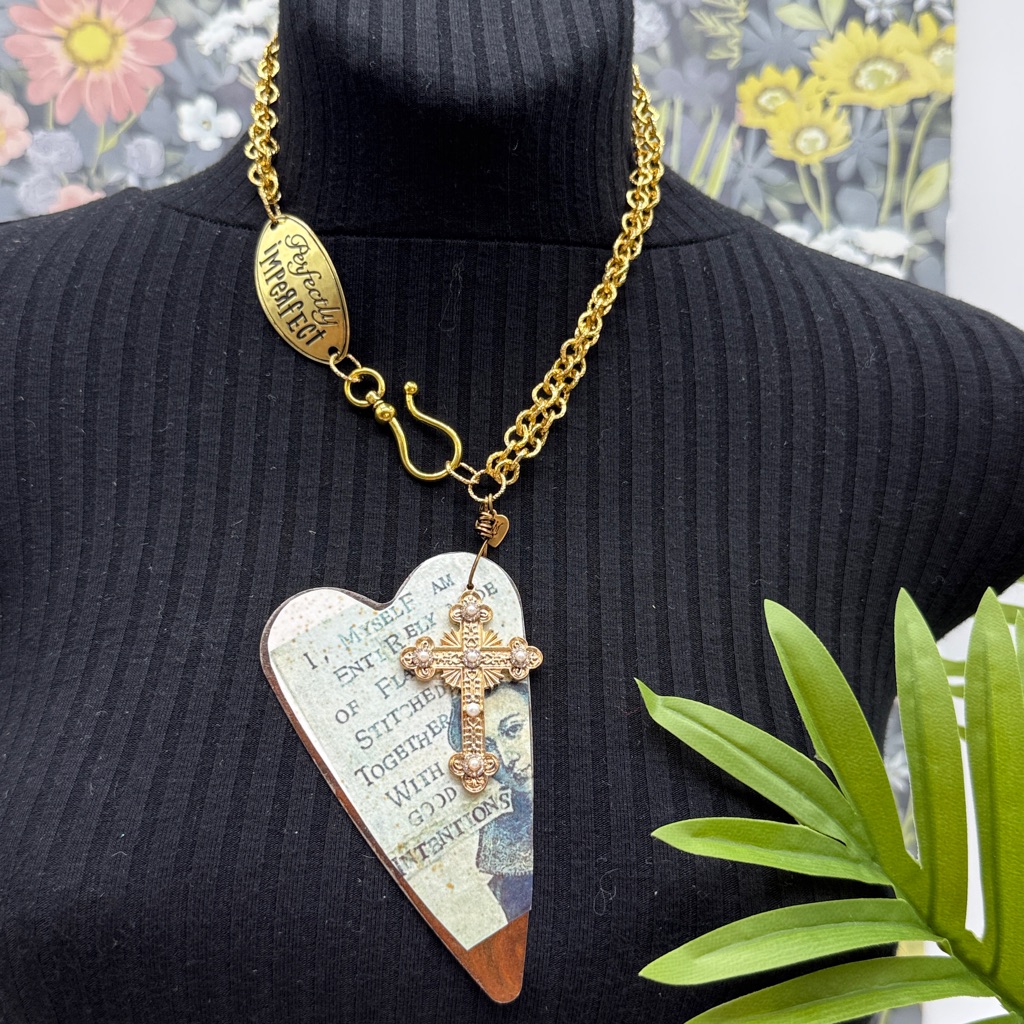 Adorned Crown Jewelry Assemblage Rusty Heart Good Intentions Stmnt Necklace